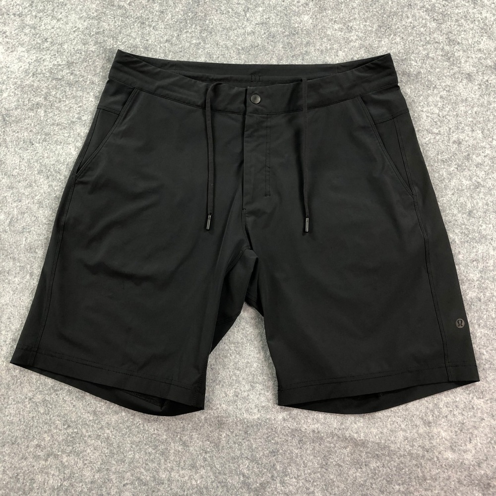 Lululemon Mens Chino Shorts 32 Black Drawstring Stretch Golf Athletic Vent Tech